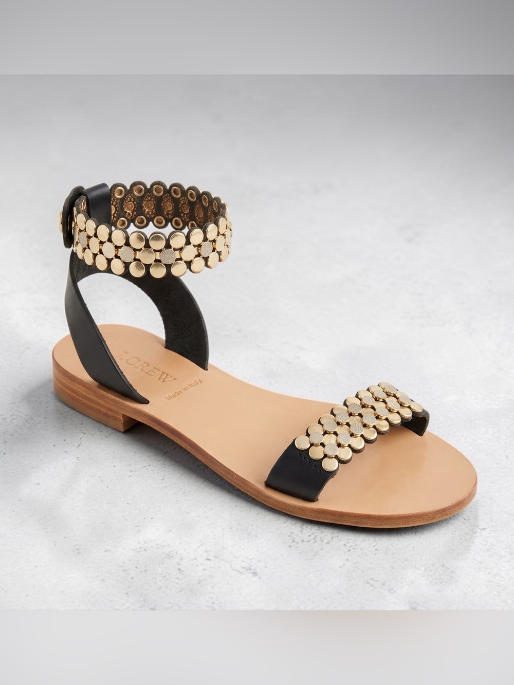 J CREW ITALT HEAVILY STUDDED LEATHER ANKLE STRAP SANDALS 6.5